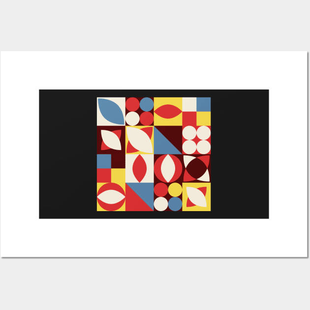 Bauhaus Pattern - Blue Red Yellow White Wall Art by Blue-Banana